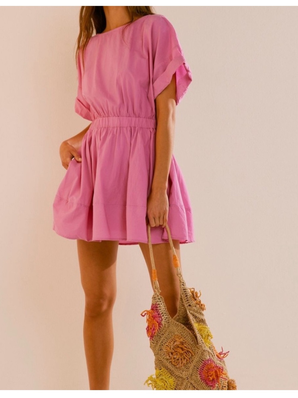 Free People Fulltime Fun Pink Short Sleeve Mini Dress